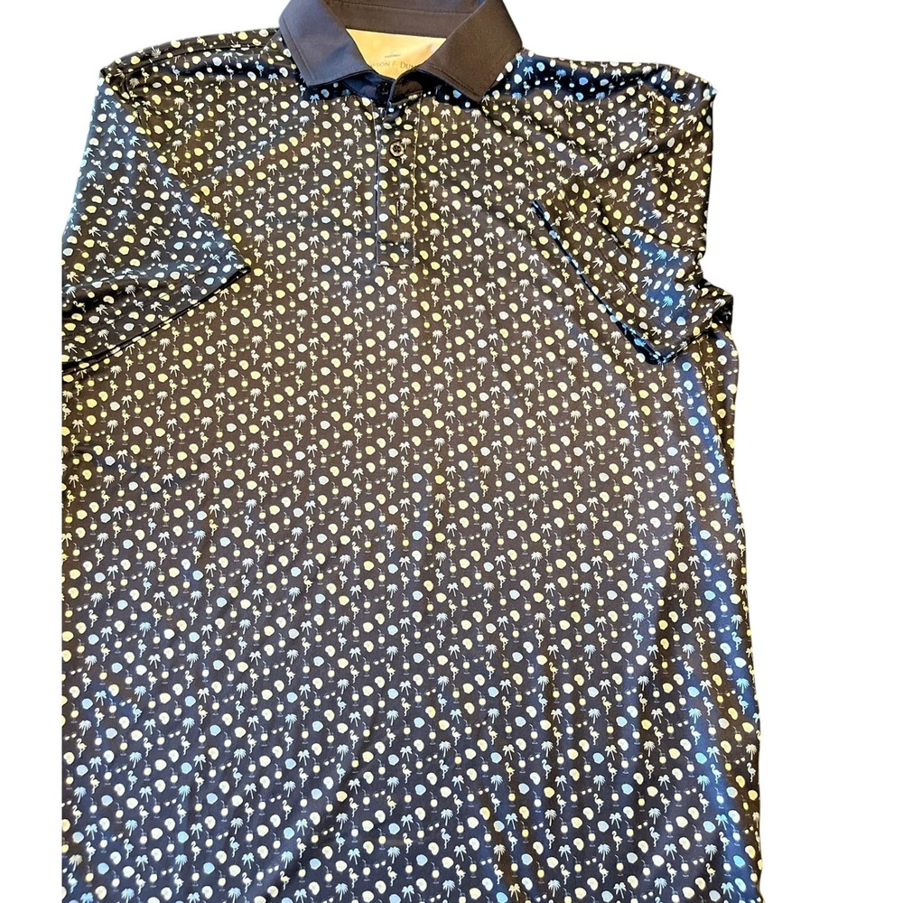 Grayson & Dunn Novelty Print Polo Shirt Palm Trees Cocktails Short‎ Sleeve